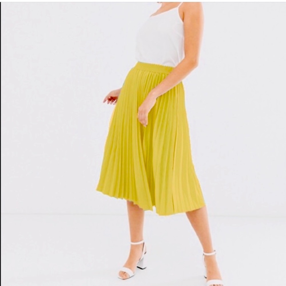 Sadie & Love Chartreuse Pleated Midi Skirt